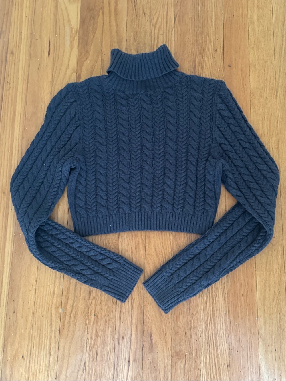 La Hearts Navy Cable Knit Cropped Turtleneck Sweater